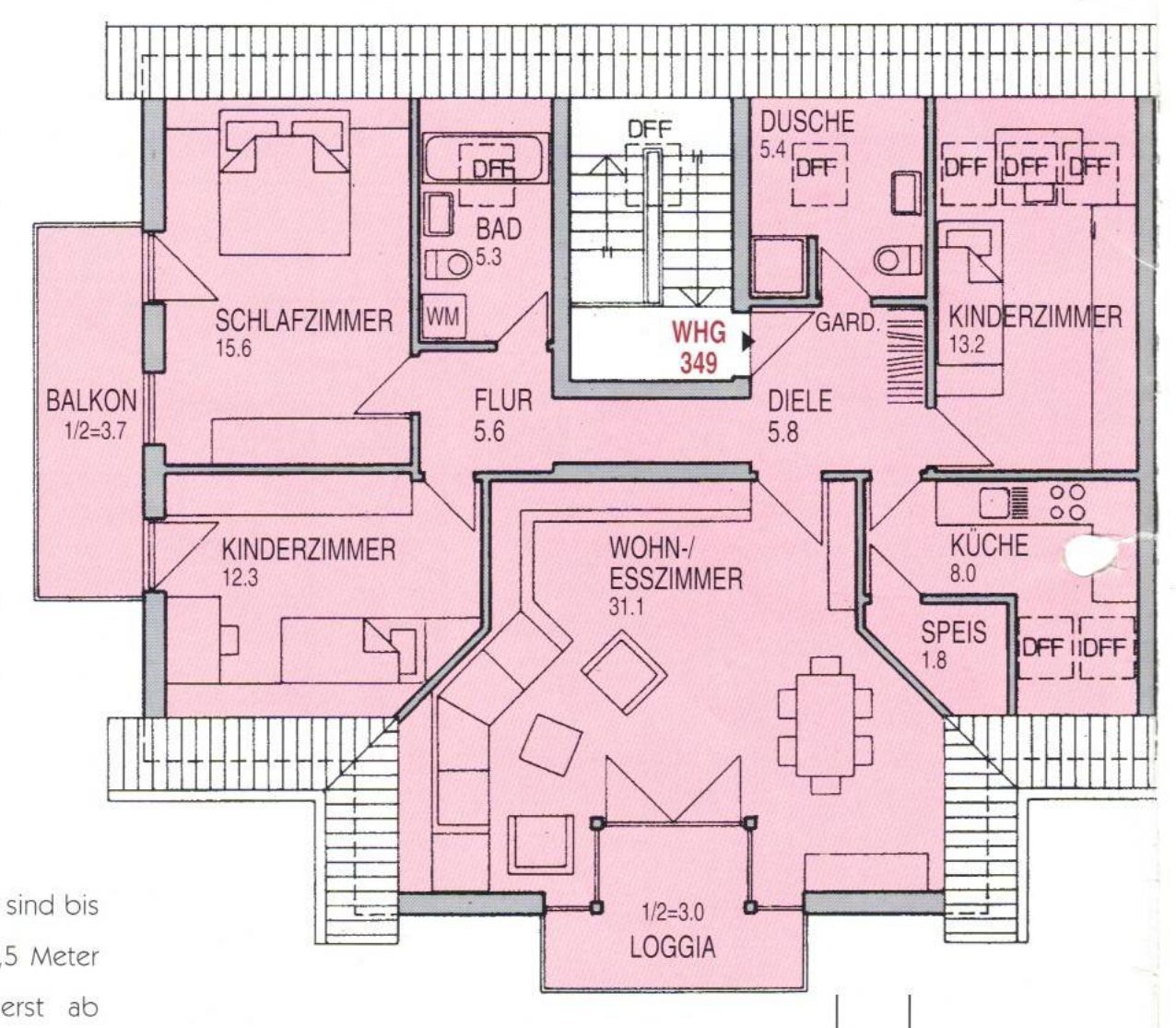 Grundriss der Dachgeschosswohnung Nr. 255 im Haus 48, Wohnanlage Birkenhof, Leegebruch